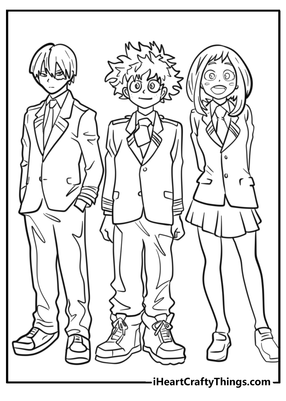 My hero academia group coloring page of izuku ochako and shouto