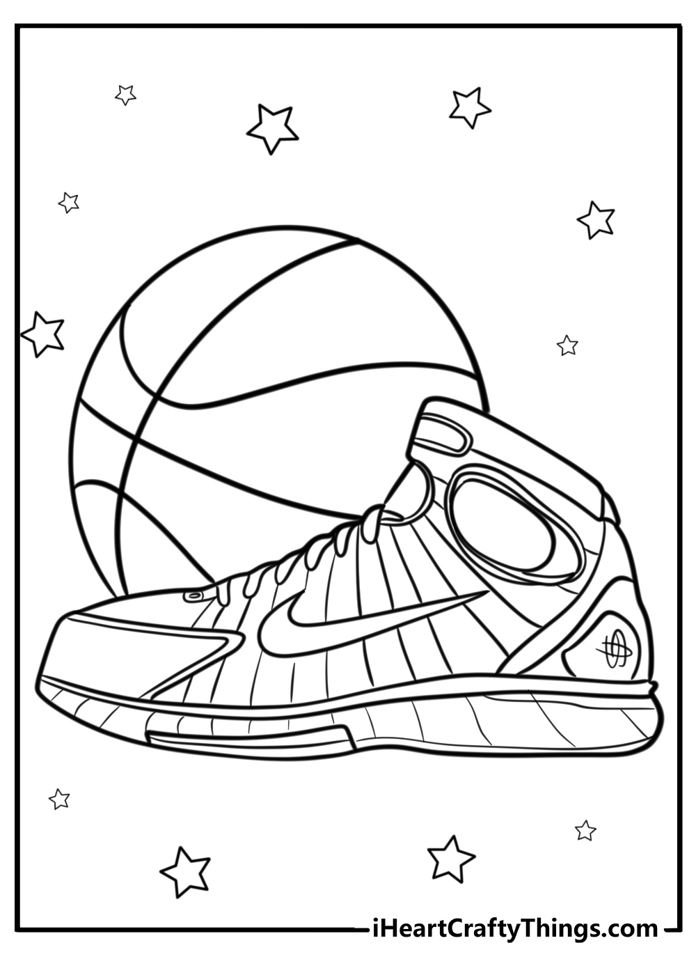 Nike air huarache with basketball illustrations coloring page