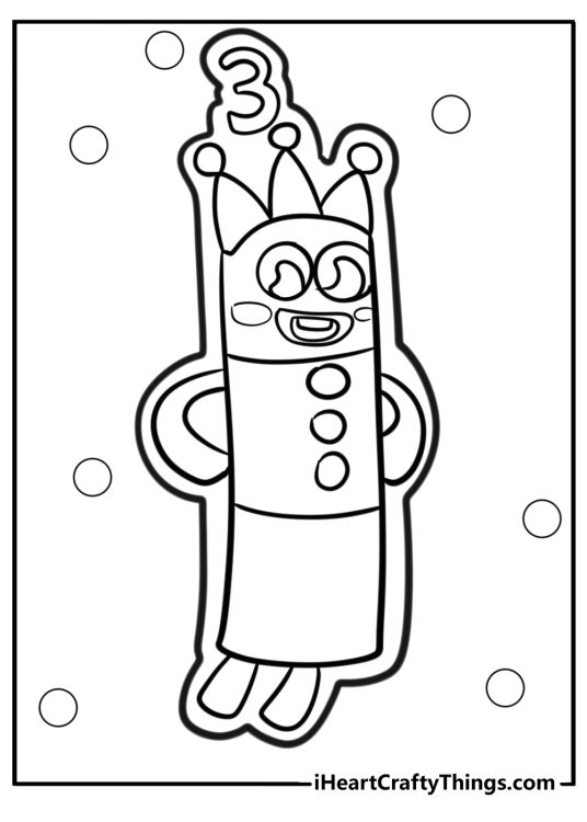 Free Numberblocks-themed printable featuring Number 3 standing tall and proud