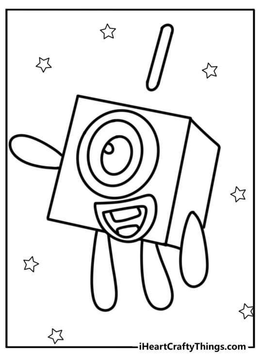 Numberblo1ck with stars in the background free coloring page for children