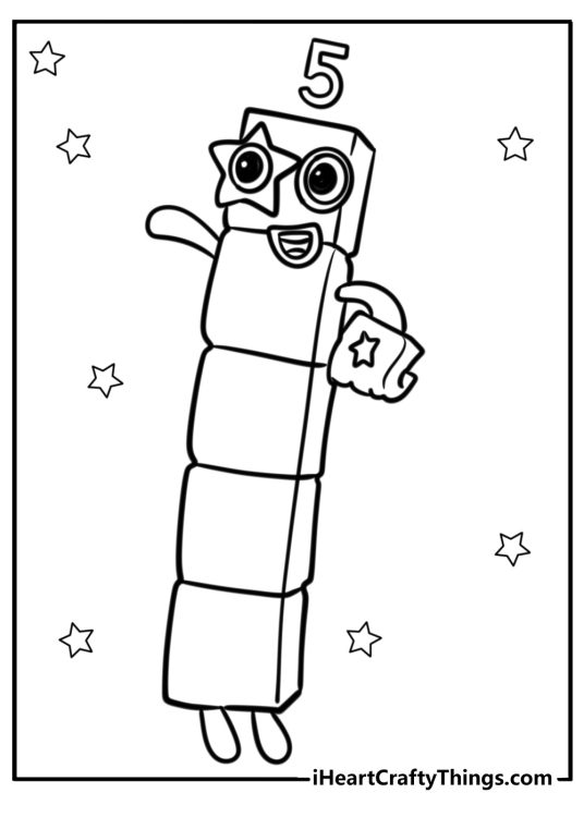Numberblock 5 with the star over the eye free detailed printable for children