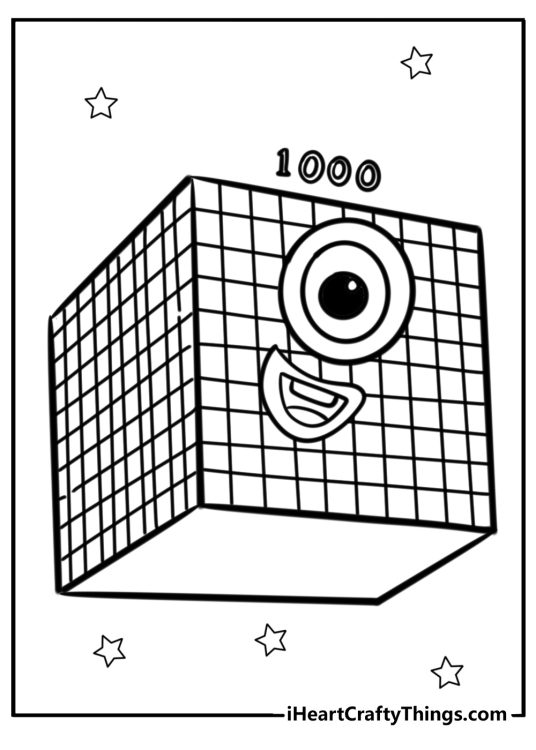 1000 Numberblocks character made from 1000 blocks printable coloring page for adults