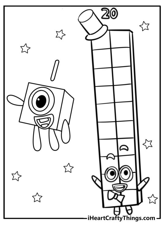 Spot the size difference between Number 1 and 20 free coloring sheet for children