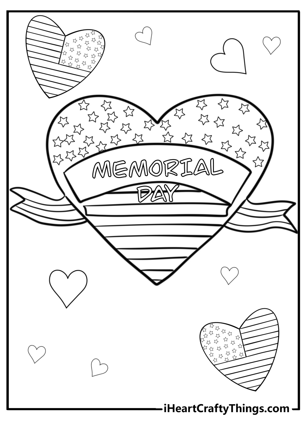 Patriotic heart with stars and stripes memorial day coloring page