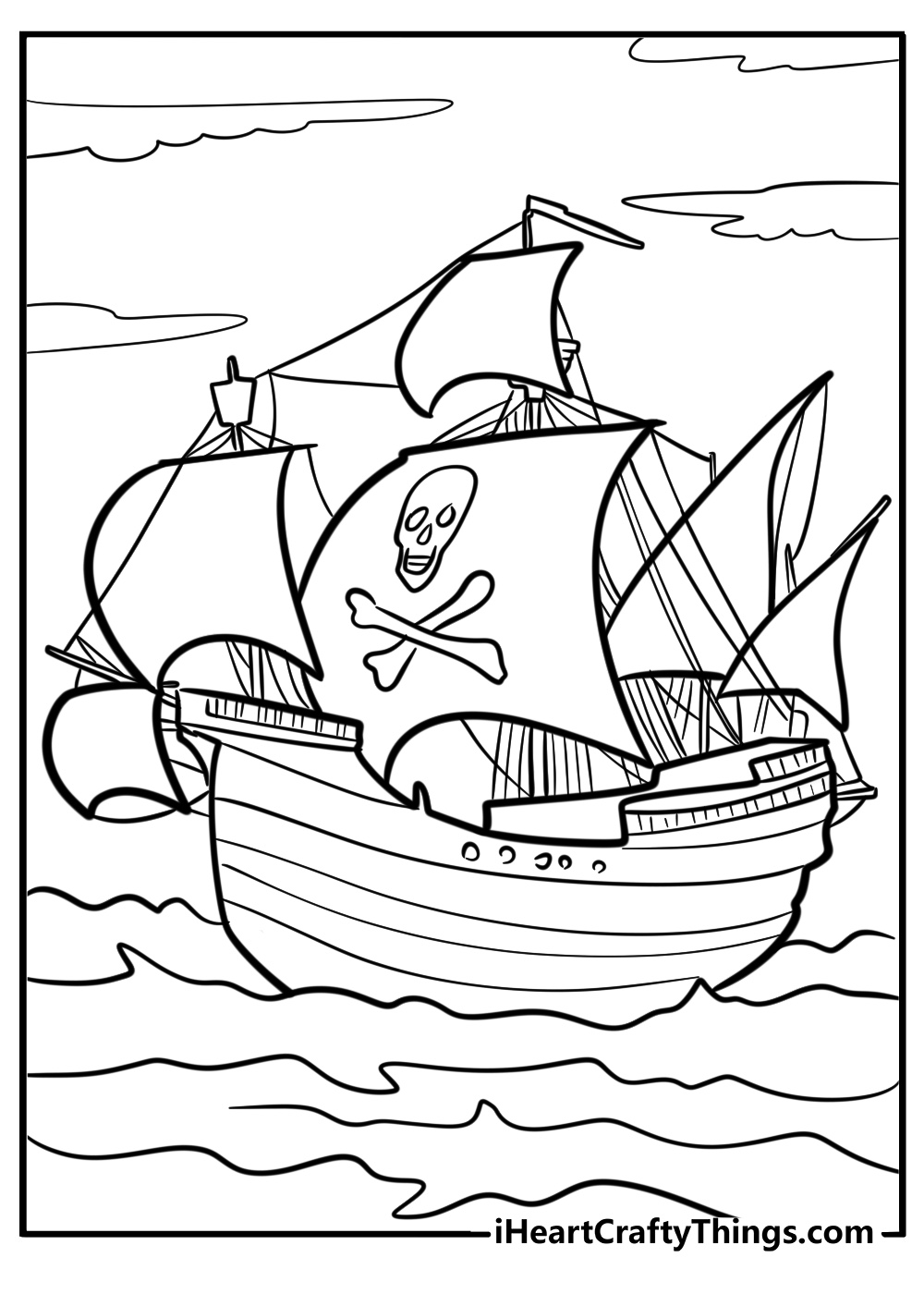 Pirate ship battling in a storm printables to color