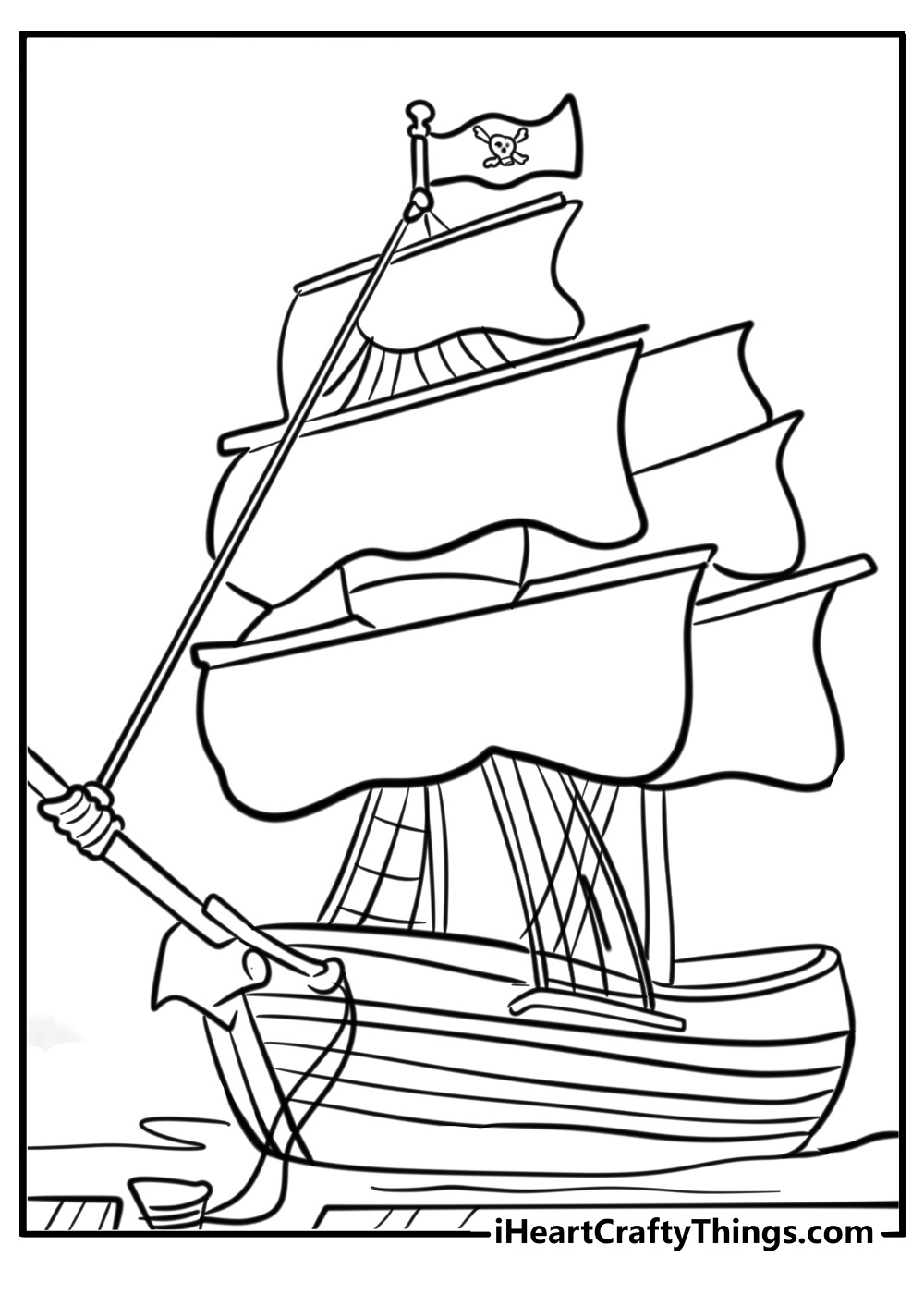 Pirate ship docked at a port printables to color