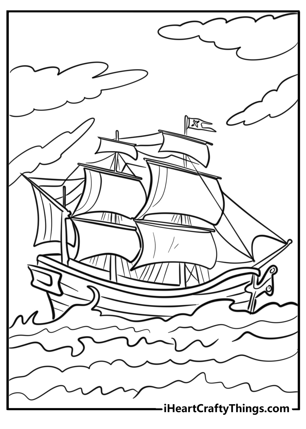 Pirate ship exploring the high seas coloring pages