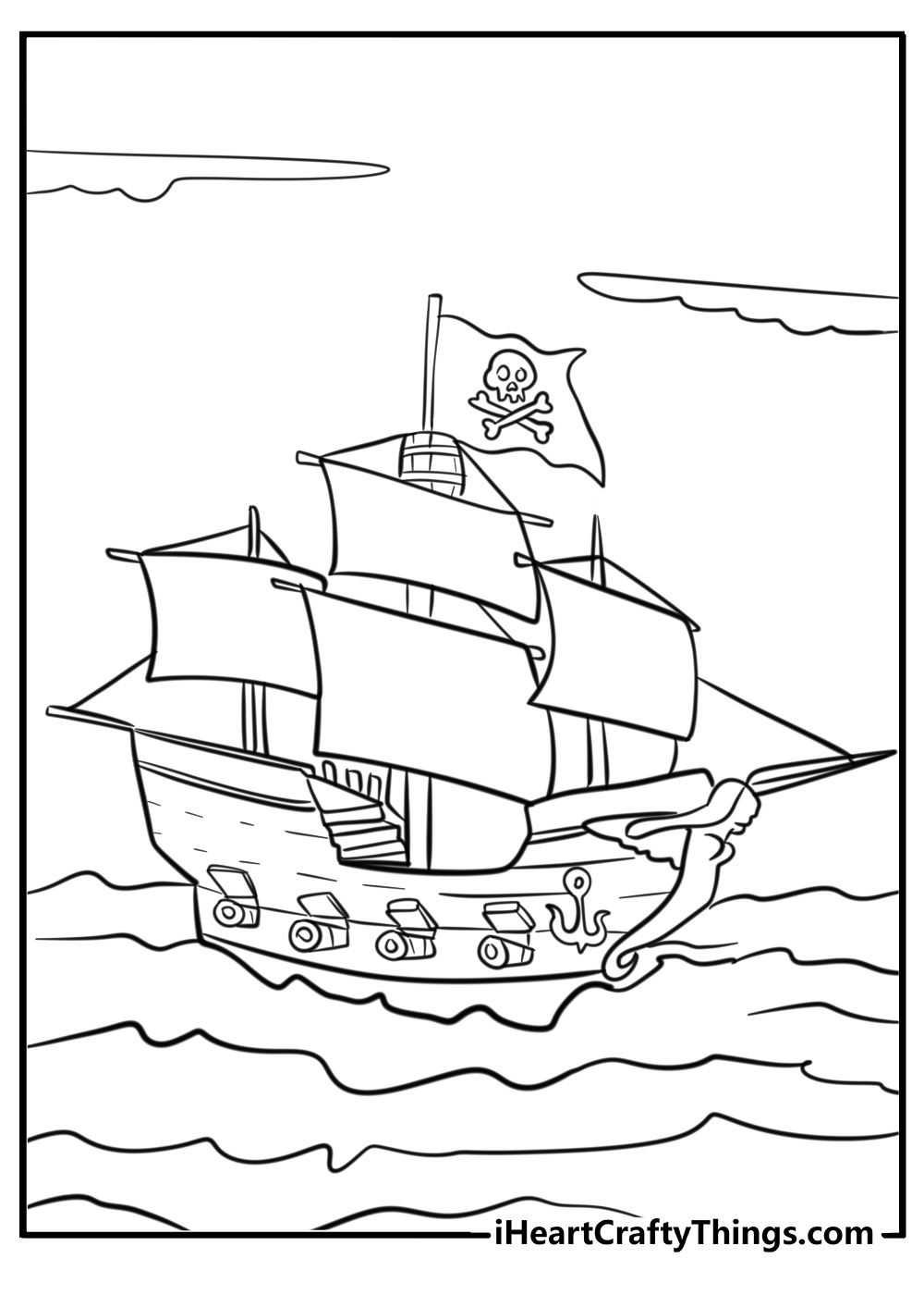 Pirate ship in a naval battle with other ships coloring page