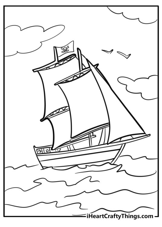 Pirate ship with a pirate flag free pdf to color