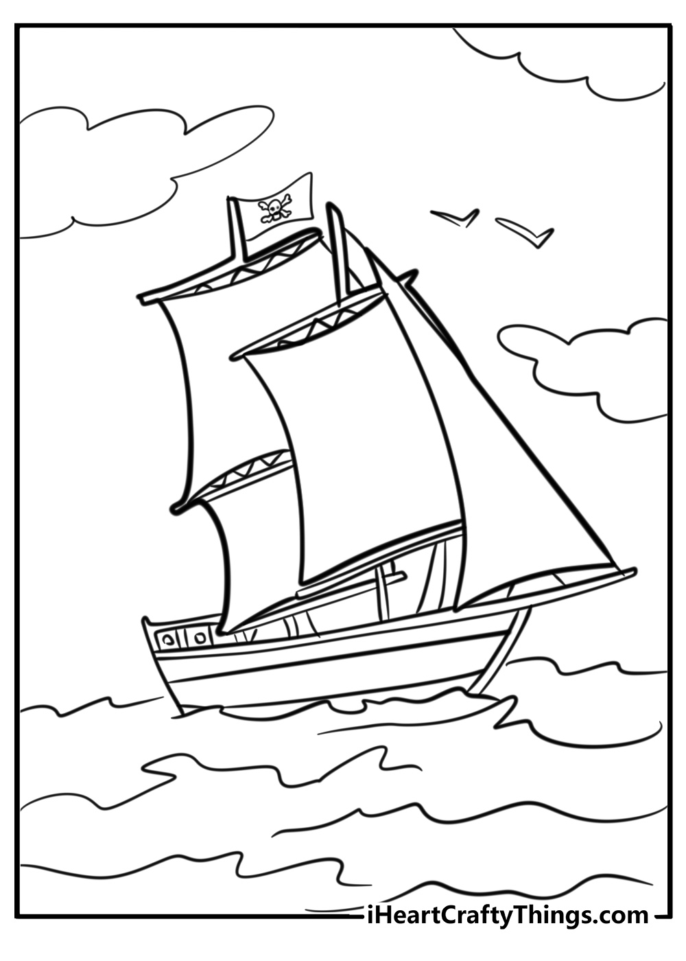 Pirate ship with a pirate flag free pdf to color