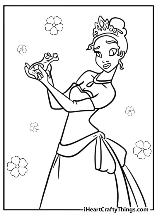Printable poster featuring a Princess and the Frog scene when Tiana hesitates before the big kiss