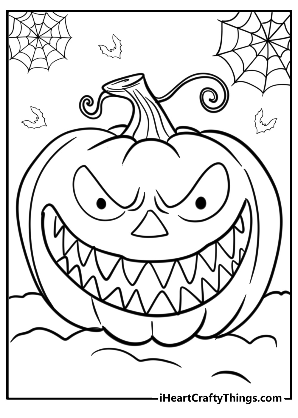 Pumpkin with a creepy grin detailed coloring page