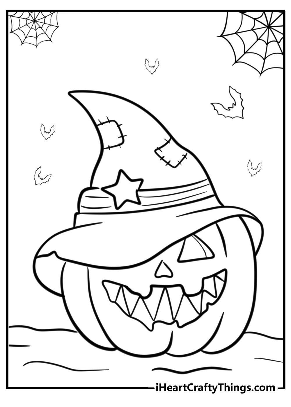 Pumpkin with spooky face Halloween coloring page