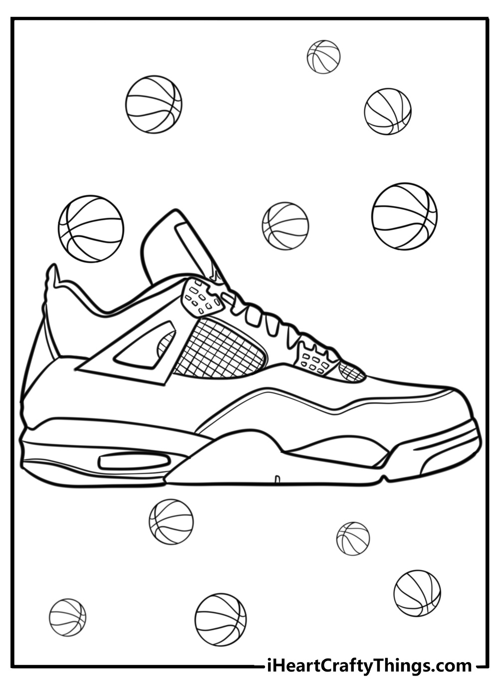 Realistic nike air jordan with basketball background coloring page