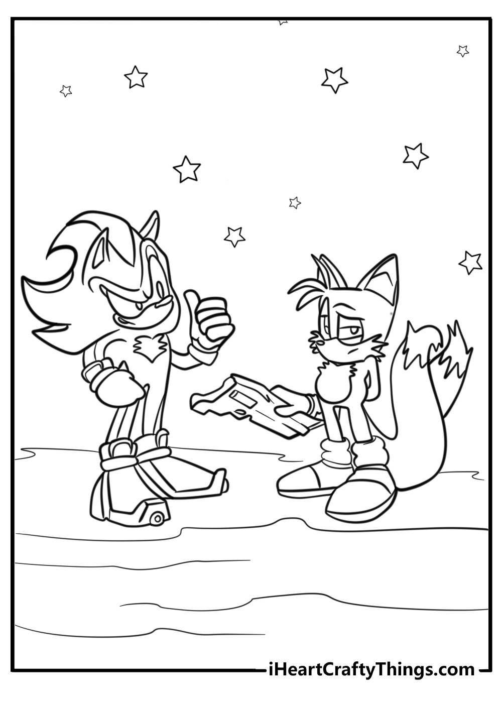 Shadow and tails in an epic battle coloring page