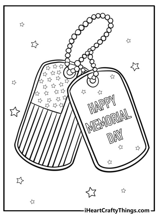 Simple army dog tag coloring page for memorial day