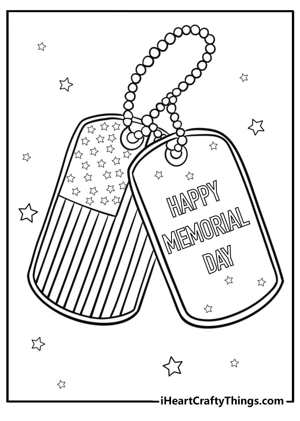 Simple army dog tag coloring page for memorial day