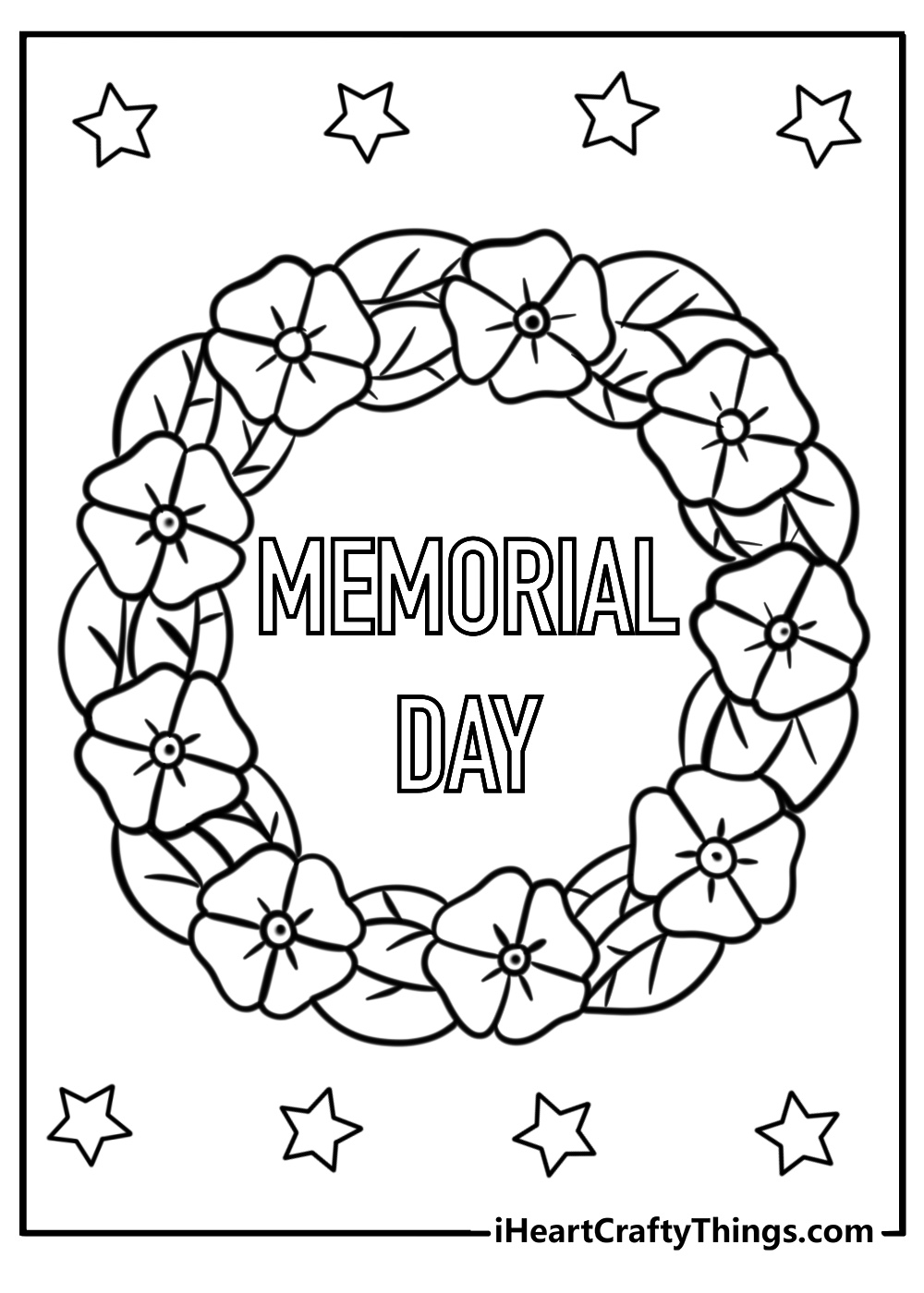 Simple outline of memorial day wreath for kids to color