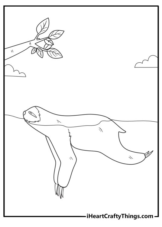 simple sloth swimming in a river printable coloring sheet