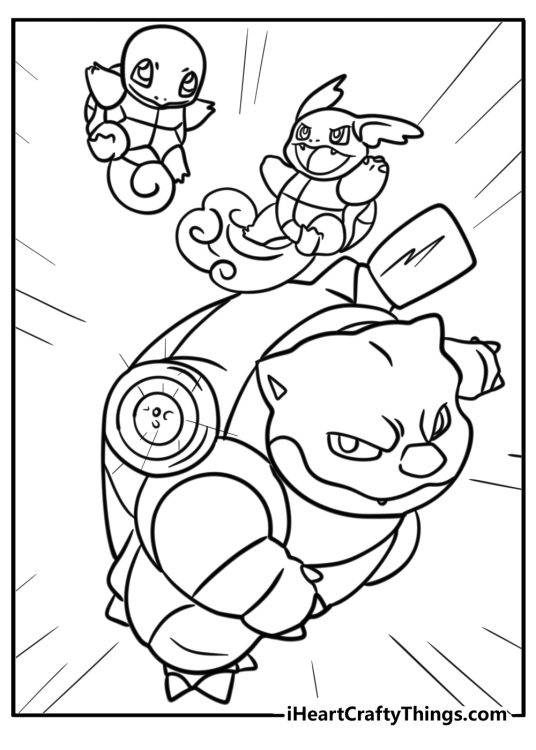 Coloring sheet of a Squirtle united with Pokemon