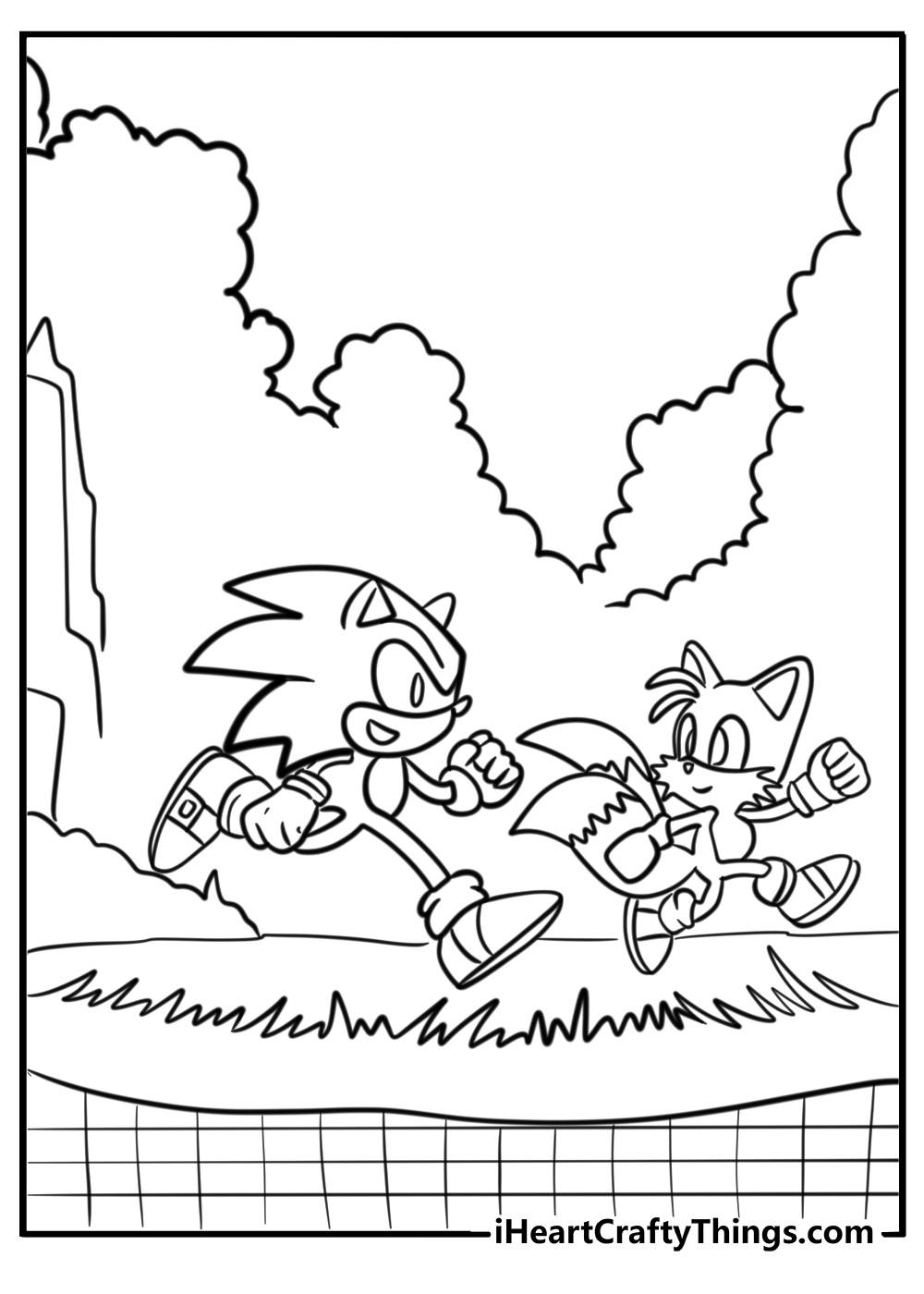 Tails and sonic racing through green hill zone coloring pages