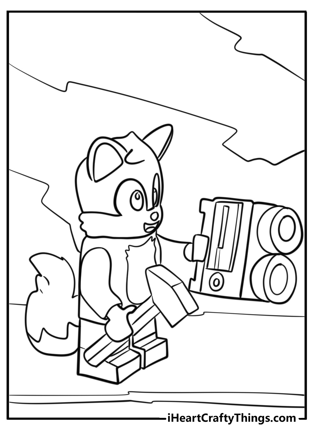 Tails building a gadget in his workshop coloring sheet