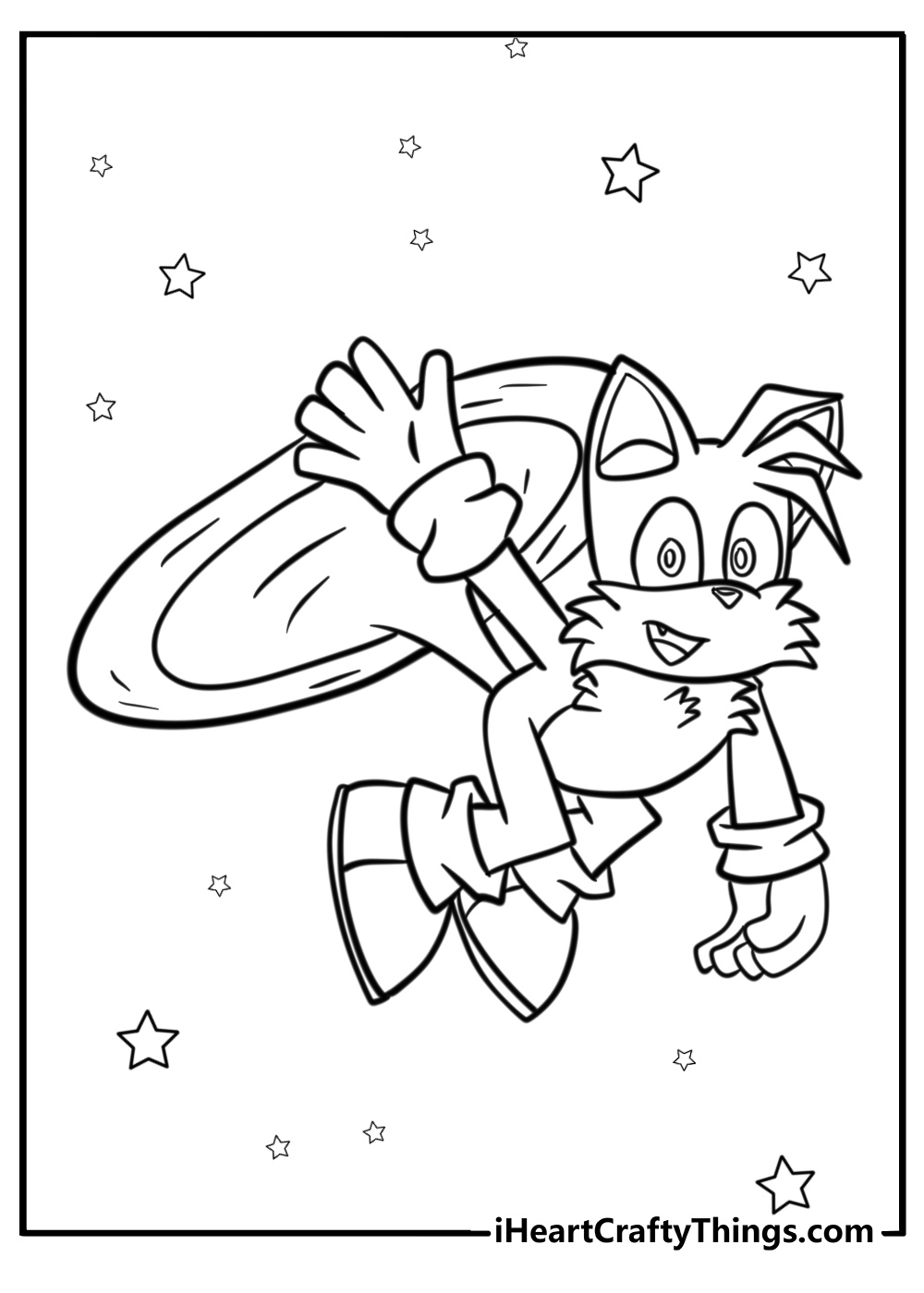 Tails flying high in the sky with clouds printables to color