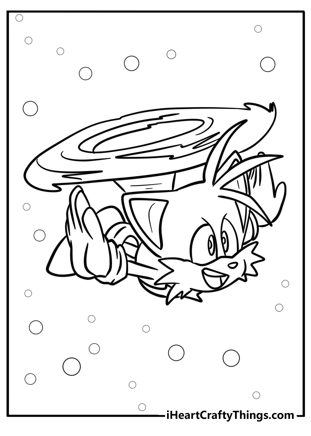 Tails waving while flying over a city coloring page