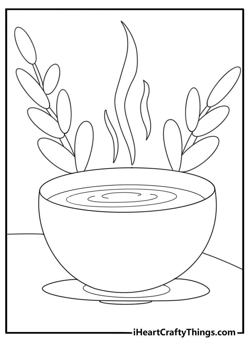 tea cup with steam and leaves
