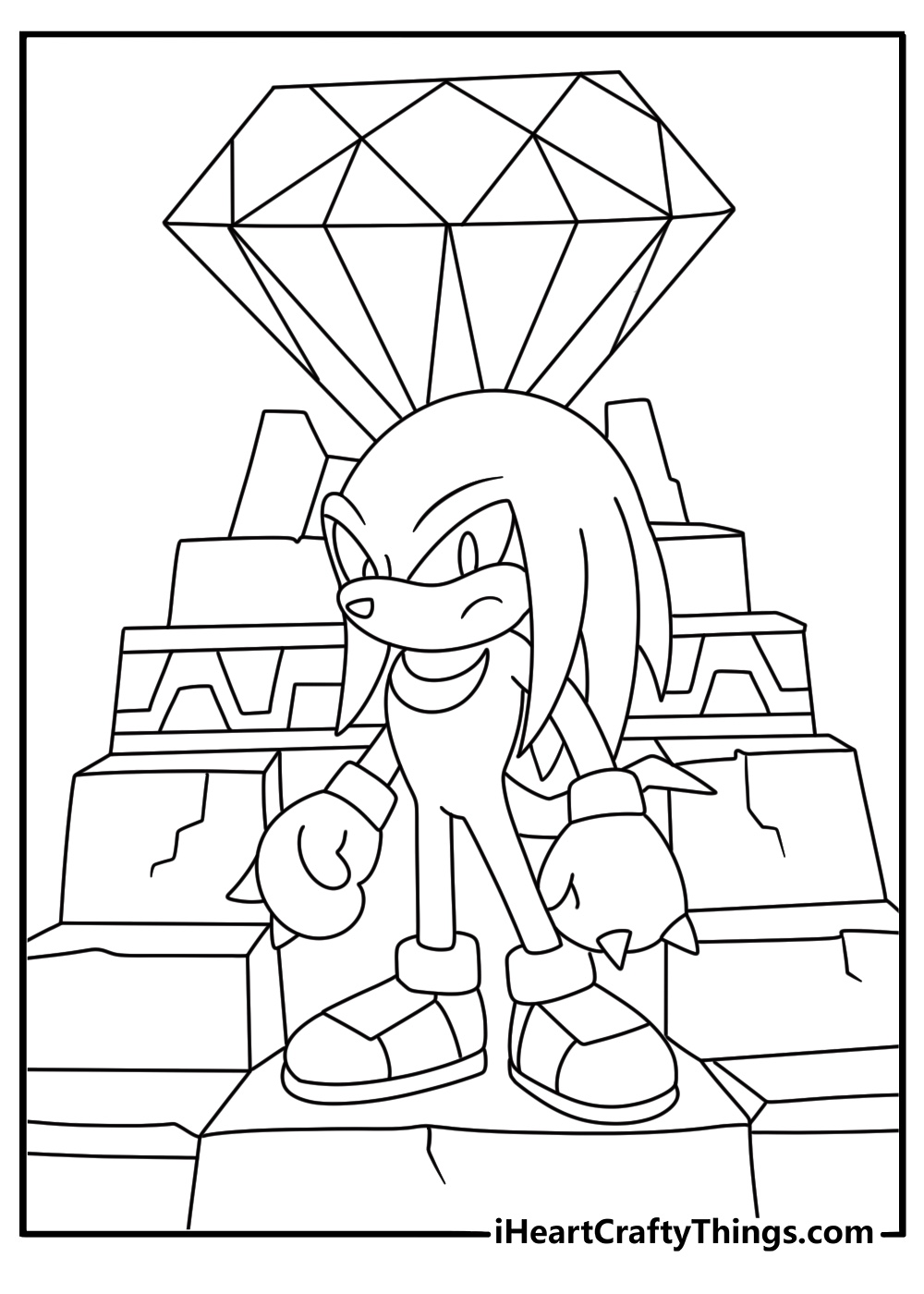the master emerald glows inside a stone shrine in this knuckles coloring page