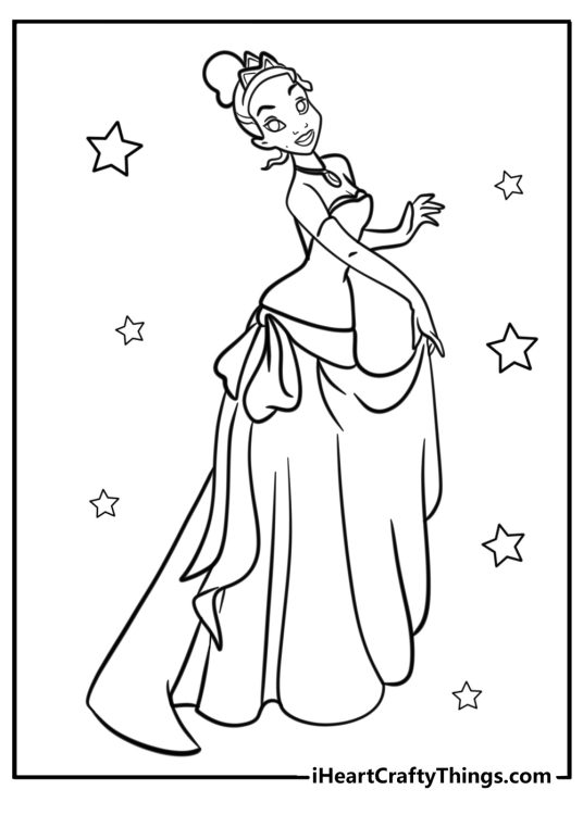 Princess and the Frog-themed image of a stylish and glamorous Princess Tiana surrounded by stars