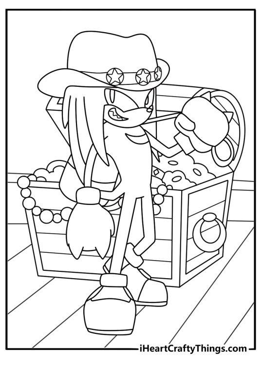 treasure chest opens beside knuckles in this simple coloring page for kids