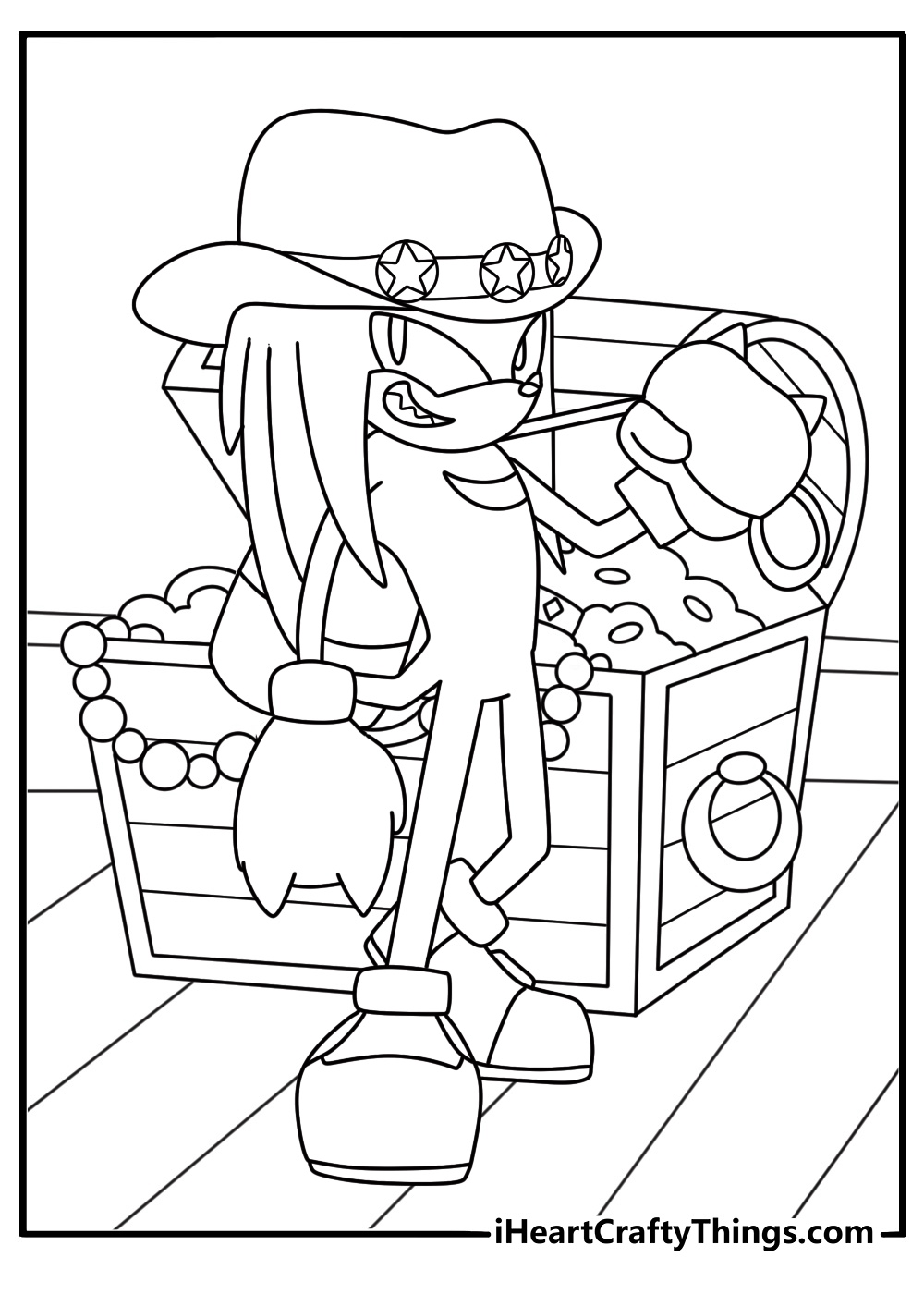 treasure chest opens beside knuckles in this simple coloring page for kids