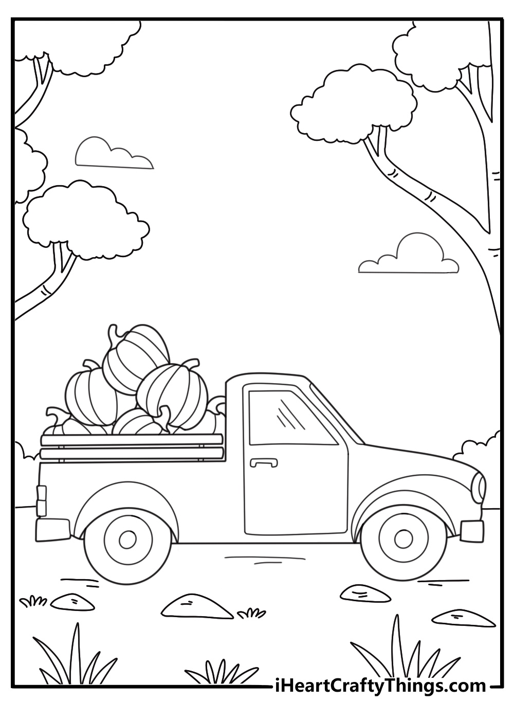 truck carrying pumpkins