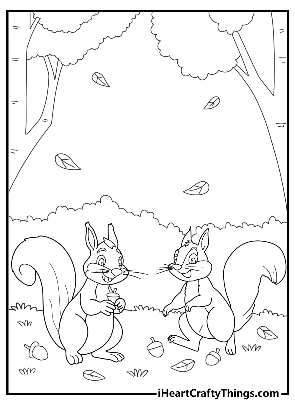 two squirrels gathering nuts