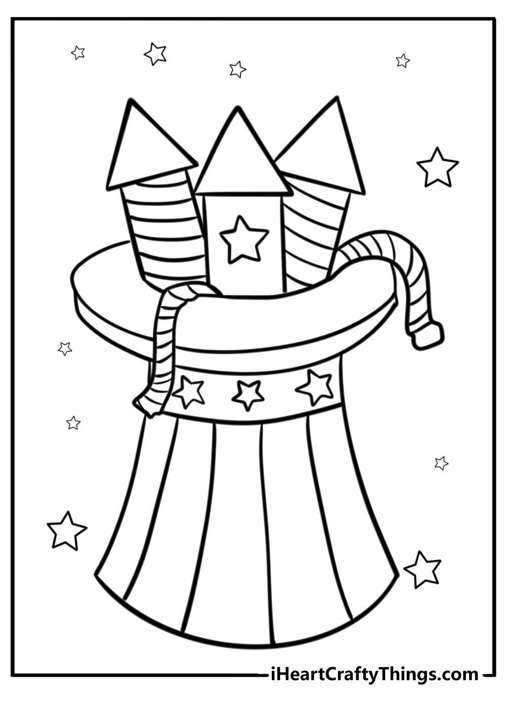 Uncle sam hat with fireworks memorial day coloring page