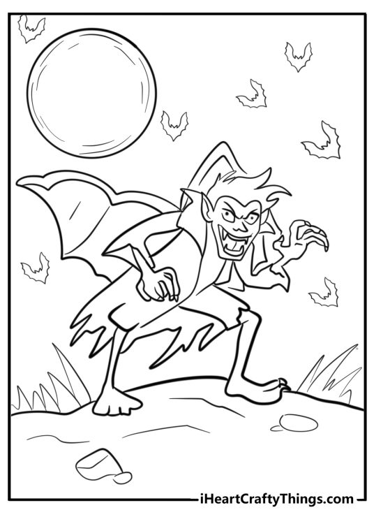 Vampire with bat wings free coloring page for Halloween