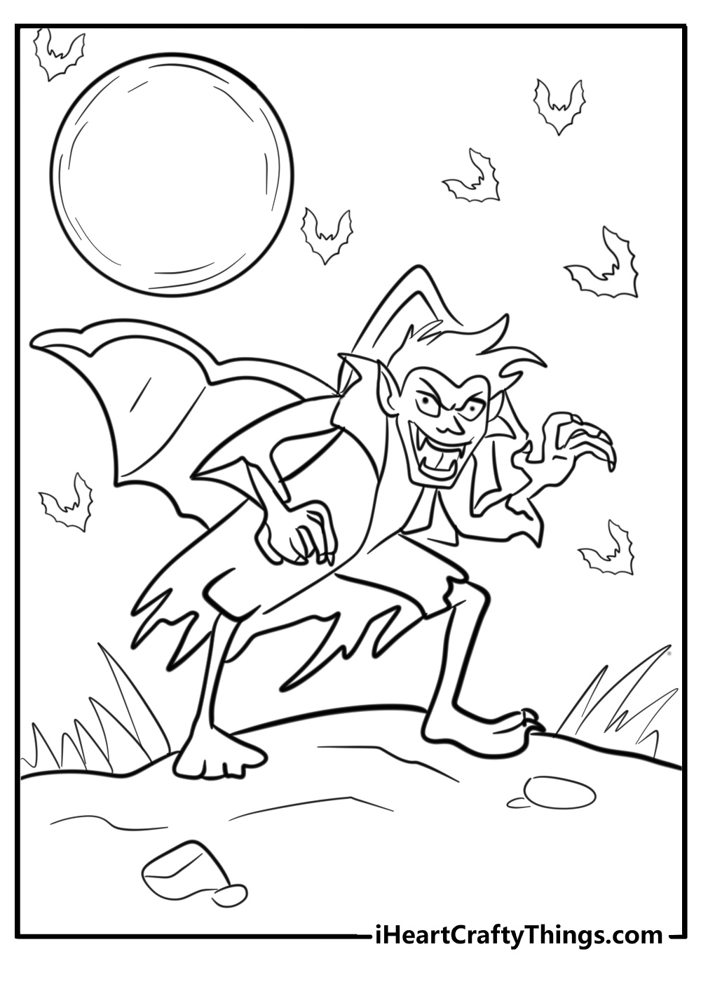 Vampire with bat wings free coloring page for Halloween