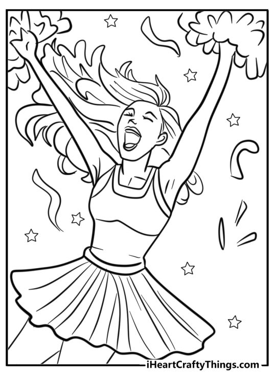 Victory sign cheerleader page to color