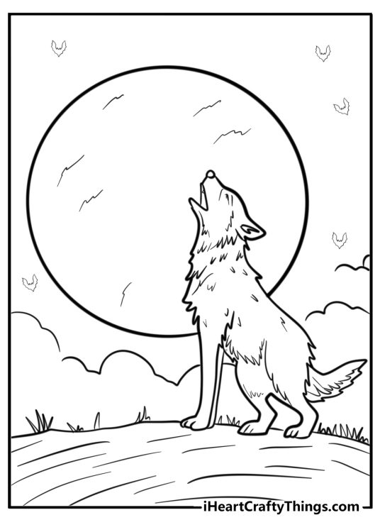 Werewolf howling at the full moon detailed coloring sheet