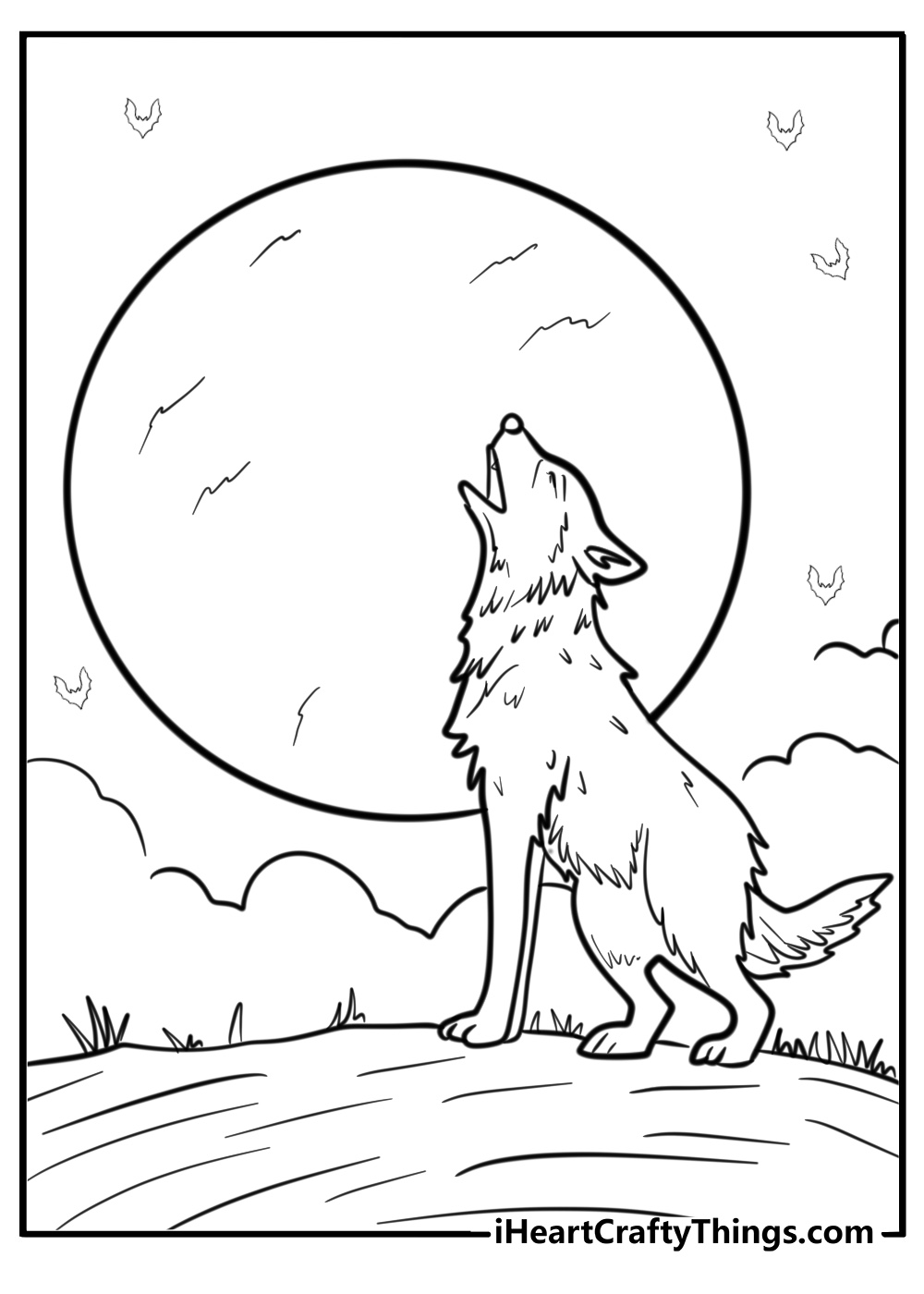 Werewolf howling at the full moon detailed coloring sheet