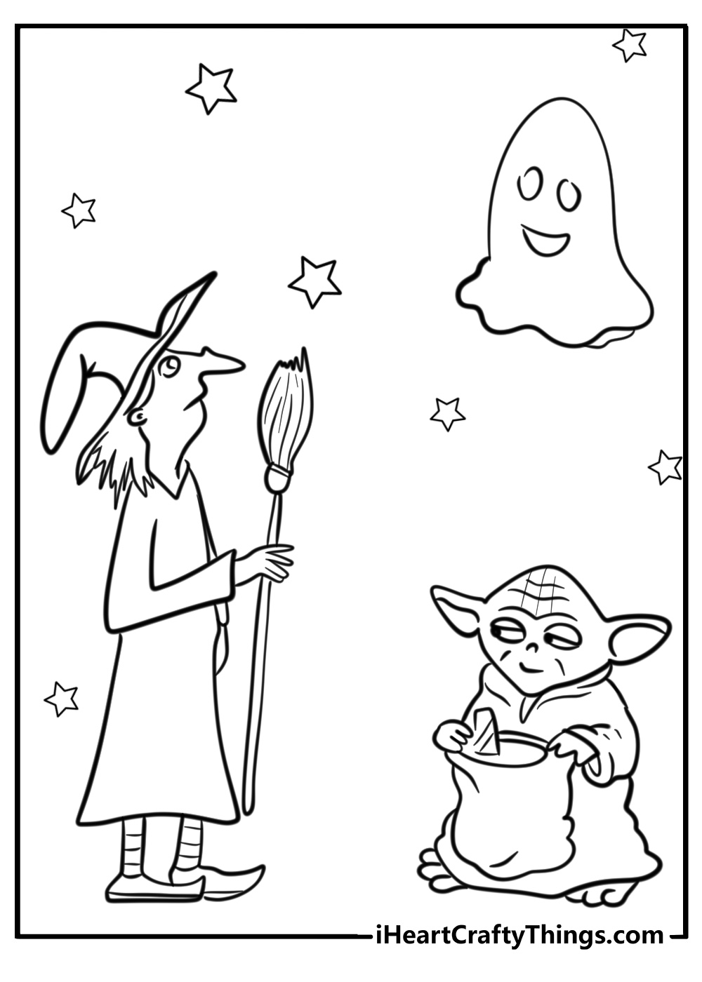 Witch playing with ghosts and goblins