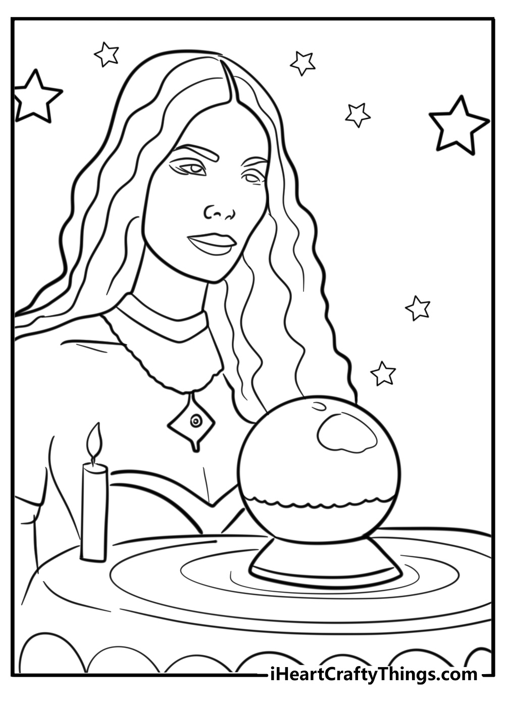 Witch with a crystal ball and tarot cards