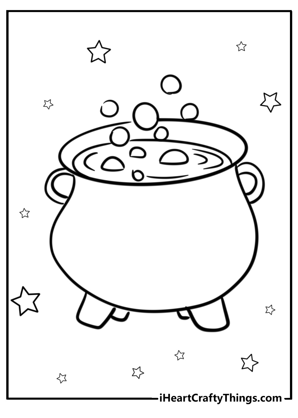 Witch's cauldron with bubbling potion printable Halloween coloring pages