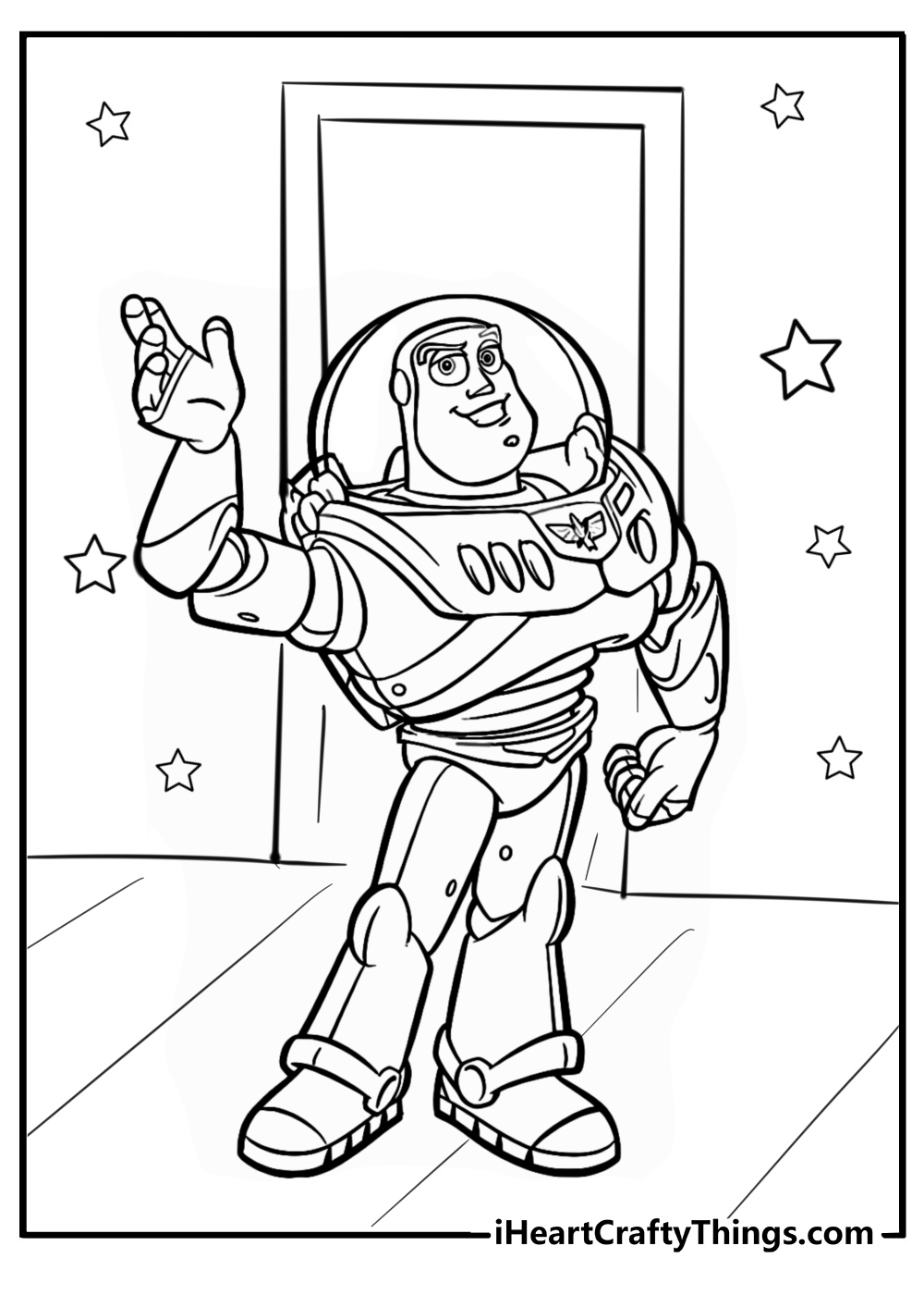 Woody coloring page of buzz lightyear in andy's room