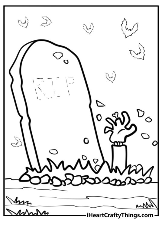 Zombie rising from the grave free Halloween coloring page