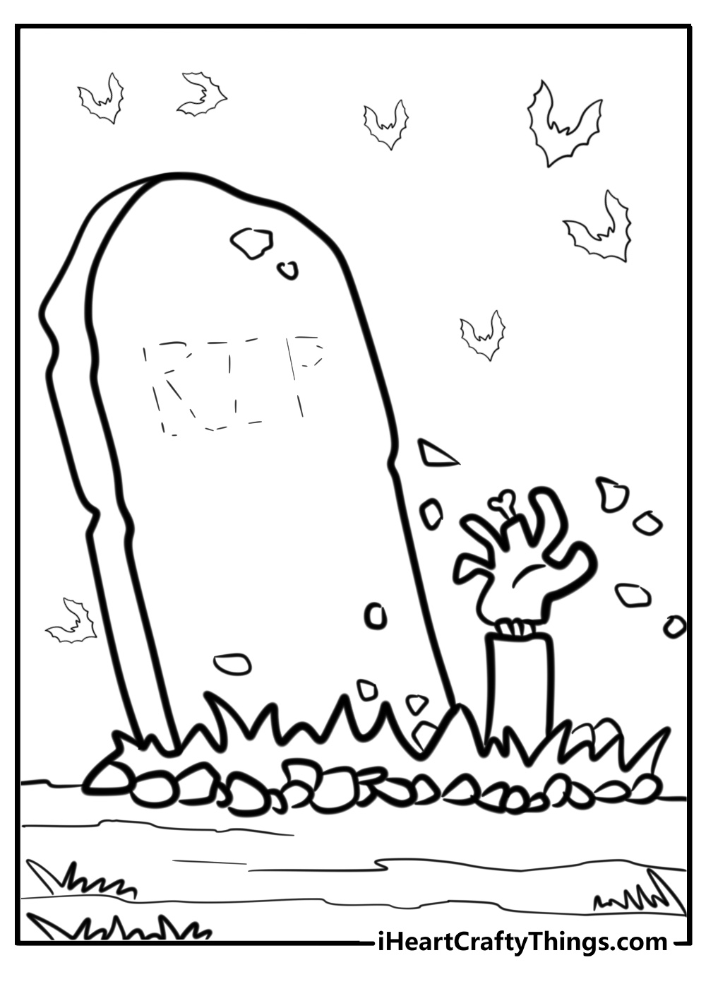 Zombie rising from the grave free Halloween coloring page