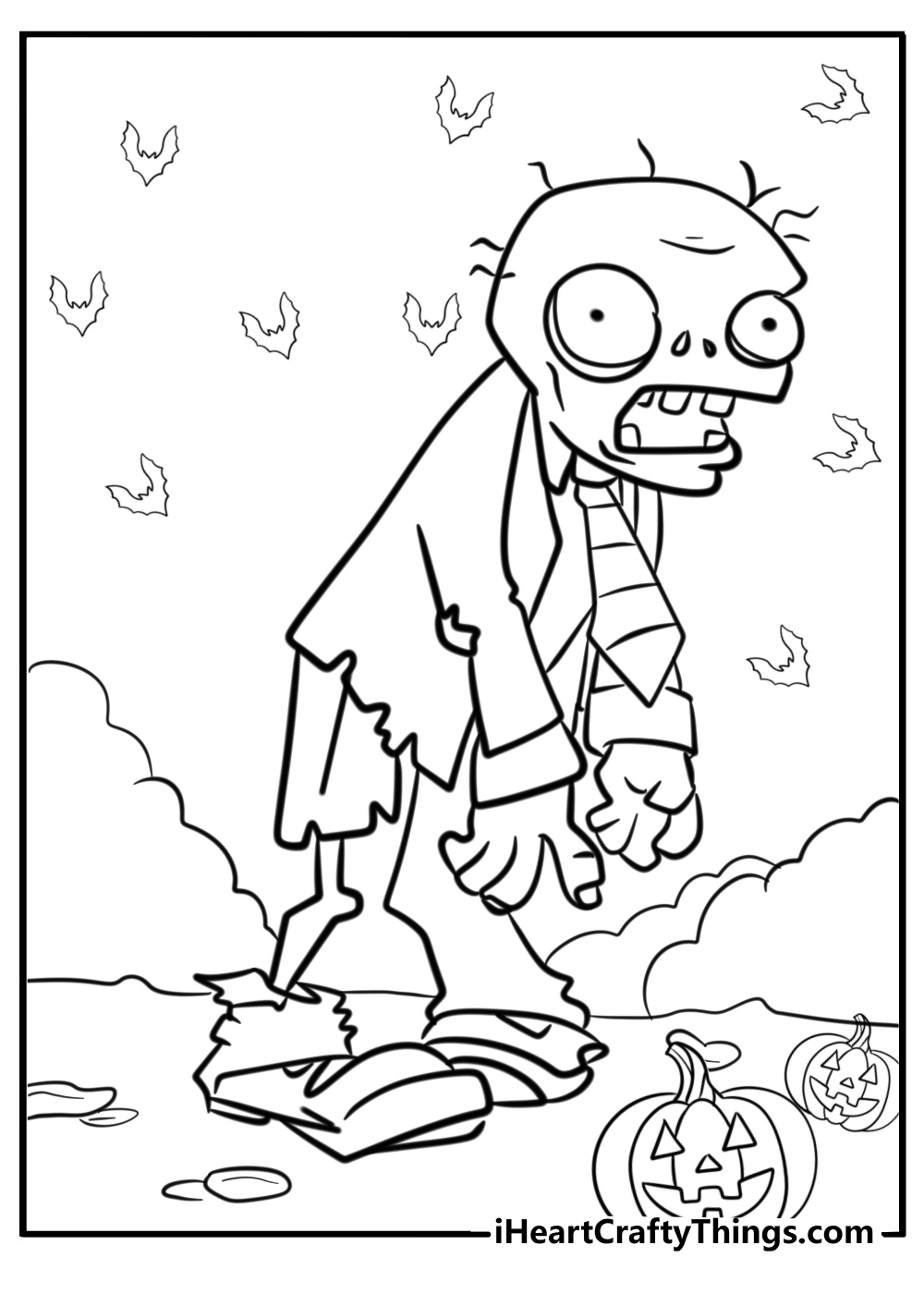 Zombie with torn clothes fun Halloween coloring sheet