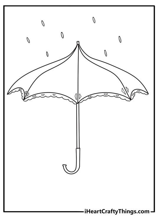 Gothic umbrella with lace trim and raindrops easy coloring page for beginners