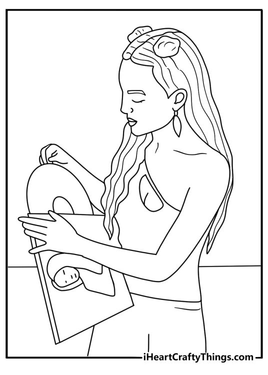 Olivia Rodrigo at record store flipping through albums simple coloring page